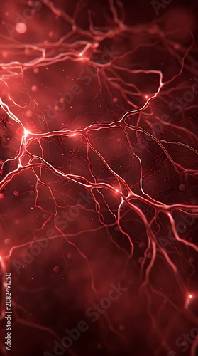 Microscopic Blood Circulation Flowing Through Tiny Red Capillaries and Vein Structures in a Medical Science Concept