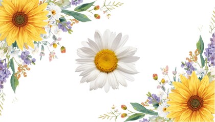 Watercolor Sunflower Floral Frame with Yellow Flowers and Green Leaves Isolated Border for Wedding Invitations Greeting Cards and Elegant Stationery Design