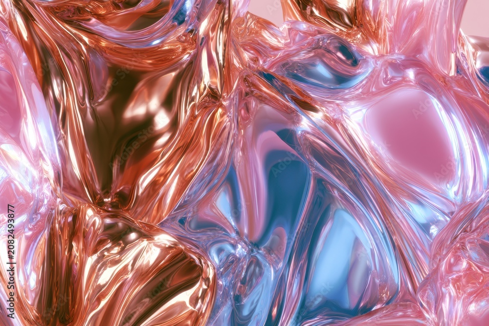 Obraz premium Abstract Swirl of Iridescent Holographic Foil in Gentle Pink and Blue Tones