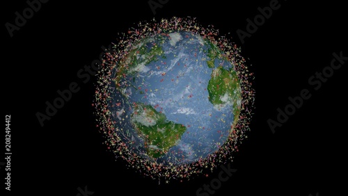 Many microorganisms circling planet Earth. High microbe density. Planetary microbiome. Microbiome of Earth. 3d render illustration.