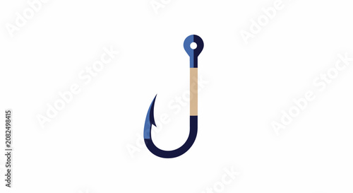 Blue fishing hook with wooden handle and eyelet.