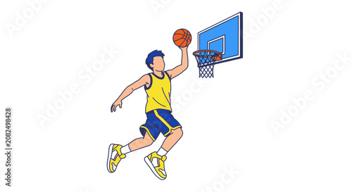 Basketball player jumping to score a basket.
