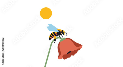 Honeybee collecting nectar from a red flower.