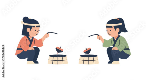 Traditional Korean Children Playing Yut Nori Game.