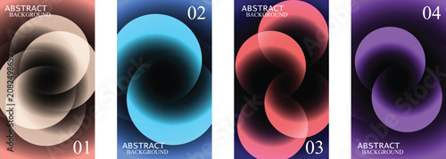 Abstract Poster and Cover Template Set with Glowing Gradient Circles, Futuristic Dark Fluid Art Backdrops for Trendy Corporate Identity and Media Layouts