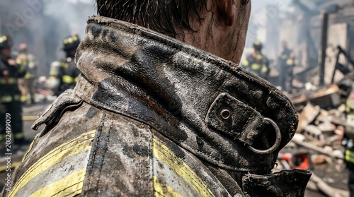 Close-up of Soldier Wearing Camouflage Uniform and Protective Gear in Battlefield Scene.