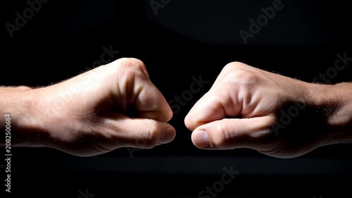 Two masculine fists bumping together