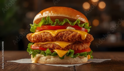 Double Crispy Chicken Burger with Cheese, Lettuce, and Tomato