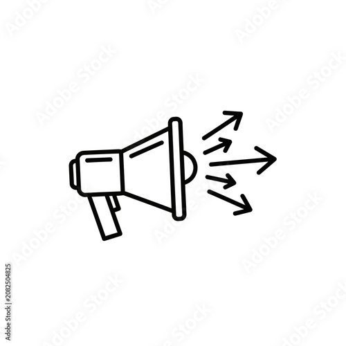 Megaphone icon with arrows broadcasting message in minimalist style