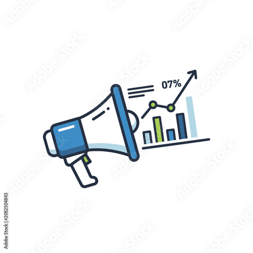 Megaphone with business growth chart and rising arrow illustration