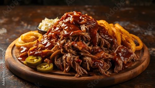 Generous Portion of Pulled Pork with Barbecue Sauce and Sides