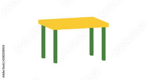 Simple yellow table with green legs isolated.