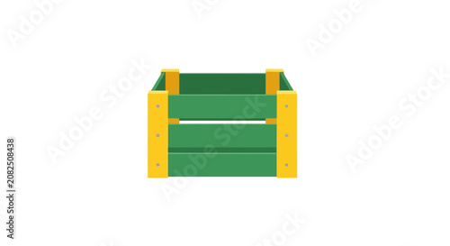 Colorful wooden crate with green and yellow panels.