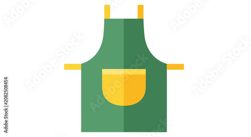 Green apron with yellow pocket and straps.