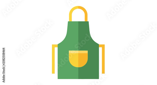 Green apron with yellow pocket and straps.