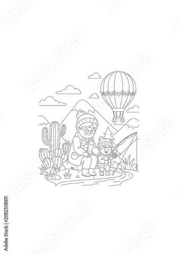 Family Adventure with Hot Air Balloon and Cacti.