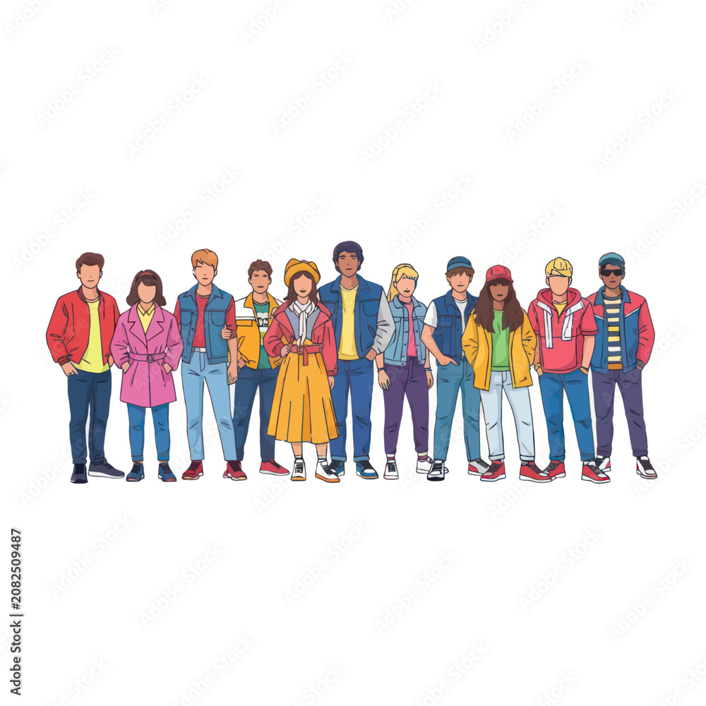 Fototapeta premium Diverse Group of Teens in Retro Fashion
