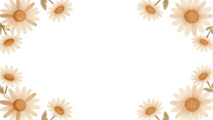 Cute daisies frame a clean white center, soft pastel tones.