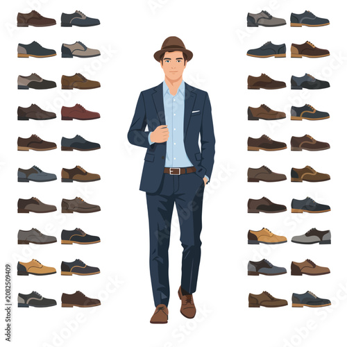 Stylish Man with Men's Dress Shoe Collection