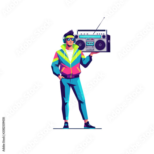 Retro 80s Man with Boombox Illustration