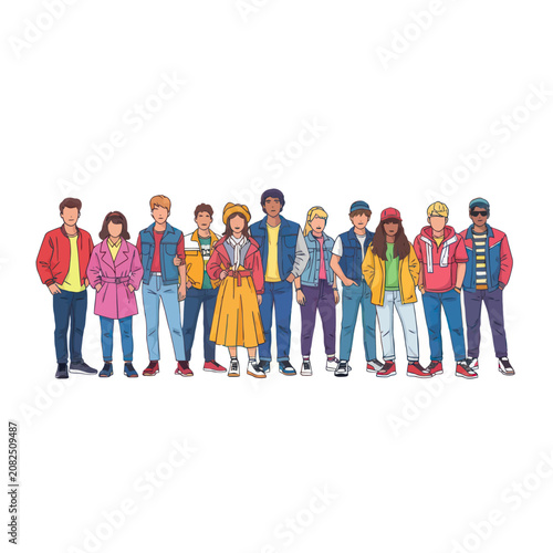 Diverse Group of Teens in Retro Fashion