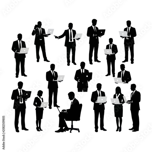 Business People Silhouettes with Laptops