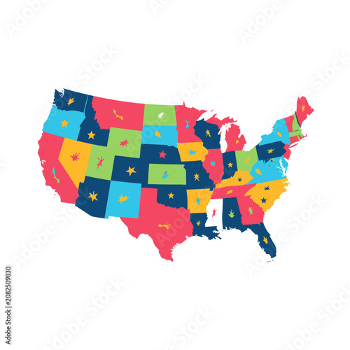 Colorful Stylized Map of the United States