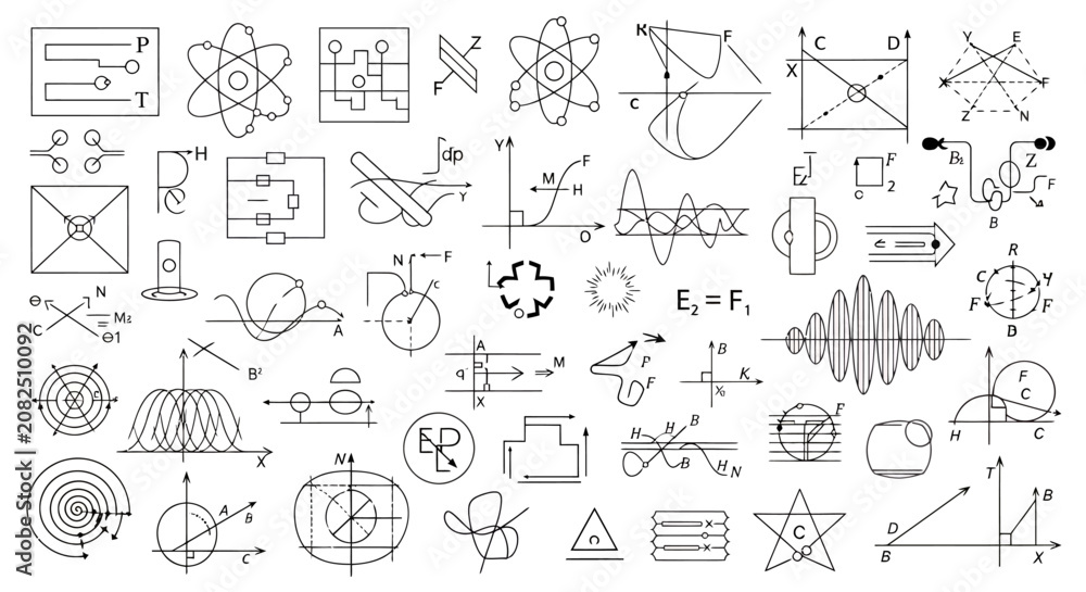 Fototapeta premium Compilation of Atomic Orbitals and Scientific Diagram Illustrations Across Topics.