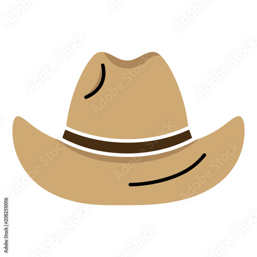 Flat illustration of a beige cowboy hat with brown band