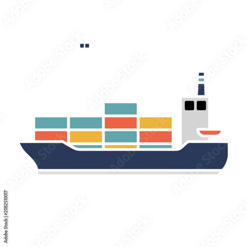 Flat illustration of a cargo ship with containers