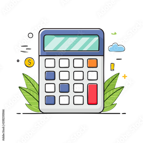 Flat vector illustration of a calculator with decorative elements