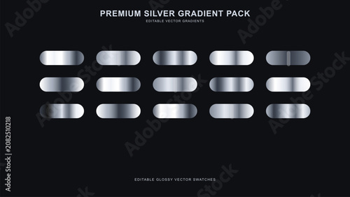 Collection of premium silver gradient swatches for design use with editable vector gradients