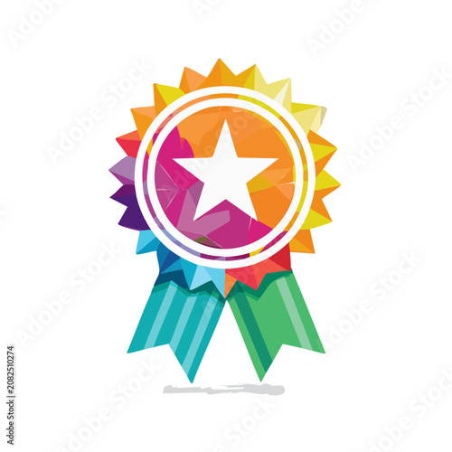 Colorful geometric award ribbon with star