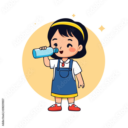 Cartoon girl wearing headphones and holding phone
