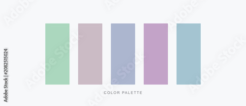 Foto Five vertical pastel colored rectangles forming a harmonious color palette on wh