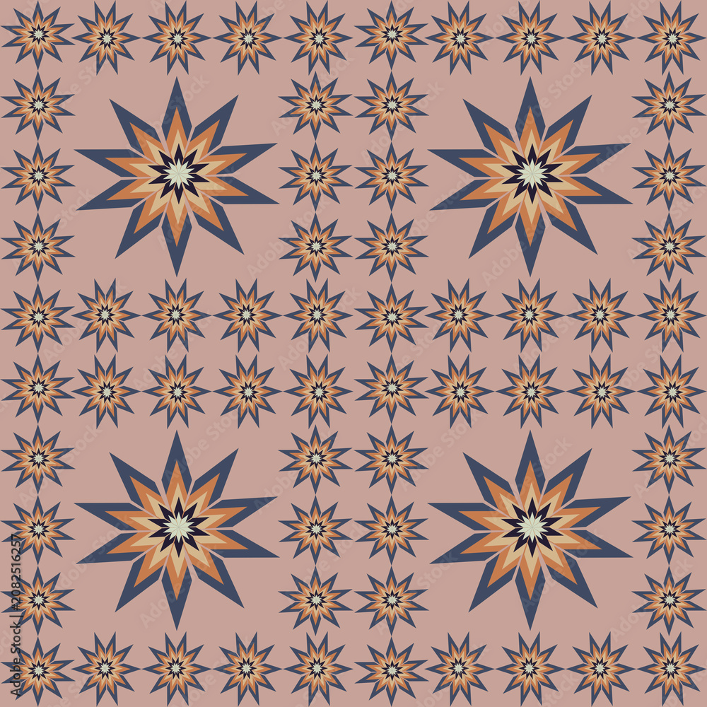 Fototapeta premium Retro Eight Point Star Seamless Pattern | Geometric Vintage Mosaic Background