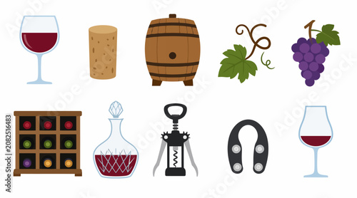 Foto Flat design wine and vineyard icons collection.