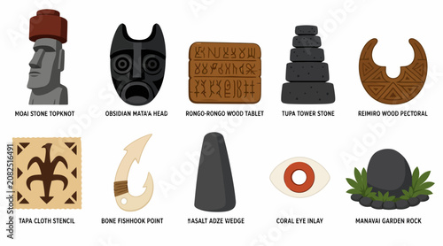 Collection of Ancient Artifacts and Cultural Symbols Illustration.