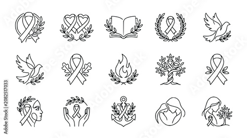 Breast Cancer Awareness Ribbons, Doves, Tree of Life, Anchor, Mother & Child Icons