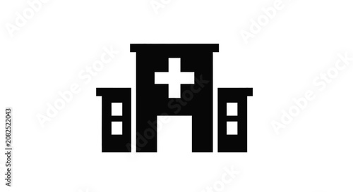 Black hospital building icon isolated on white background