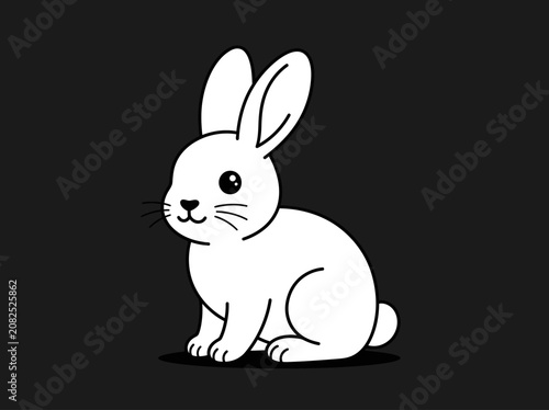 Cute White Bunny Rabbit Illustration, A Small Domestic Mammal Known for its Soft Fur and Long Ears, Sitting Attentively