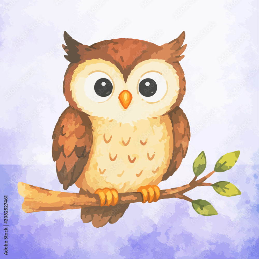 Obraz premium Cute Owl Watercolor Illustration Woodland Bird Autumn Clipart