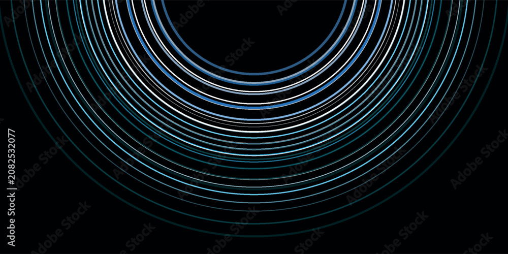 Photography Concentric Circular Light Rings Creating Radiant Neon Pattern.