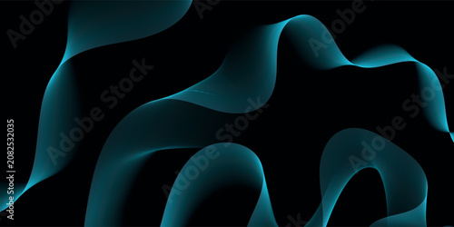 Bilde på lerret Flowing Teal Abstract Ribbon Waves on Black.