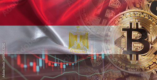 Foto Bitcoin cryptocurrency with Egyptian flag