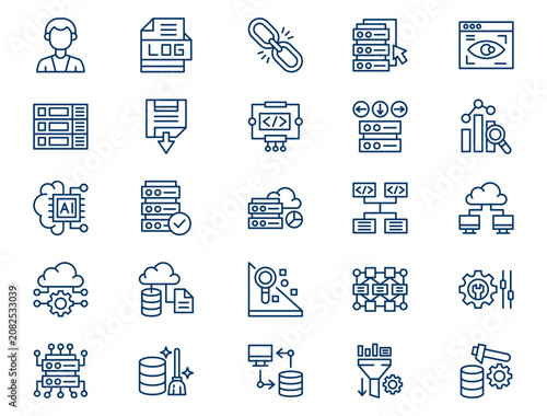 Enterprise big data outline collection presents detailed server network computing elements. Technology concept