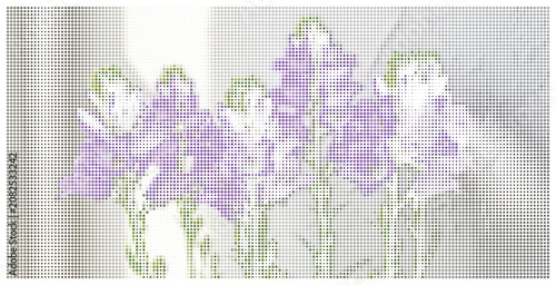 Obraz na plátne Abstract floral design with dotted halftone pattern in purple and green