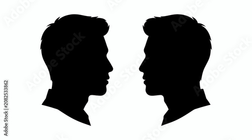 Two Facing Silhouettes in Profile Against White Background