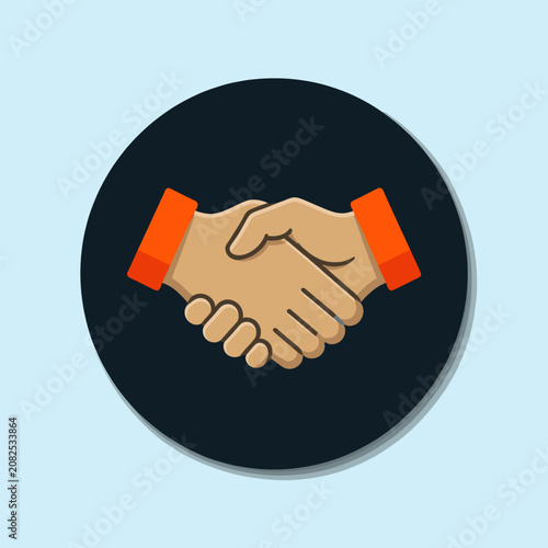 Two Hands Shaking in a Circular Frame Against Light Blue Background