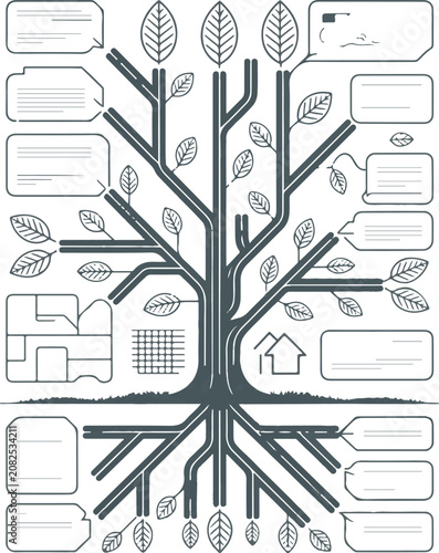 Family tree infographic concept with roots and branches, diagram template.